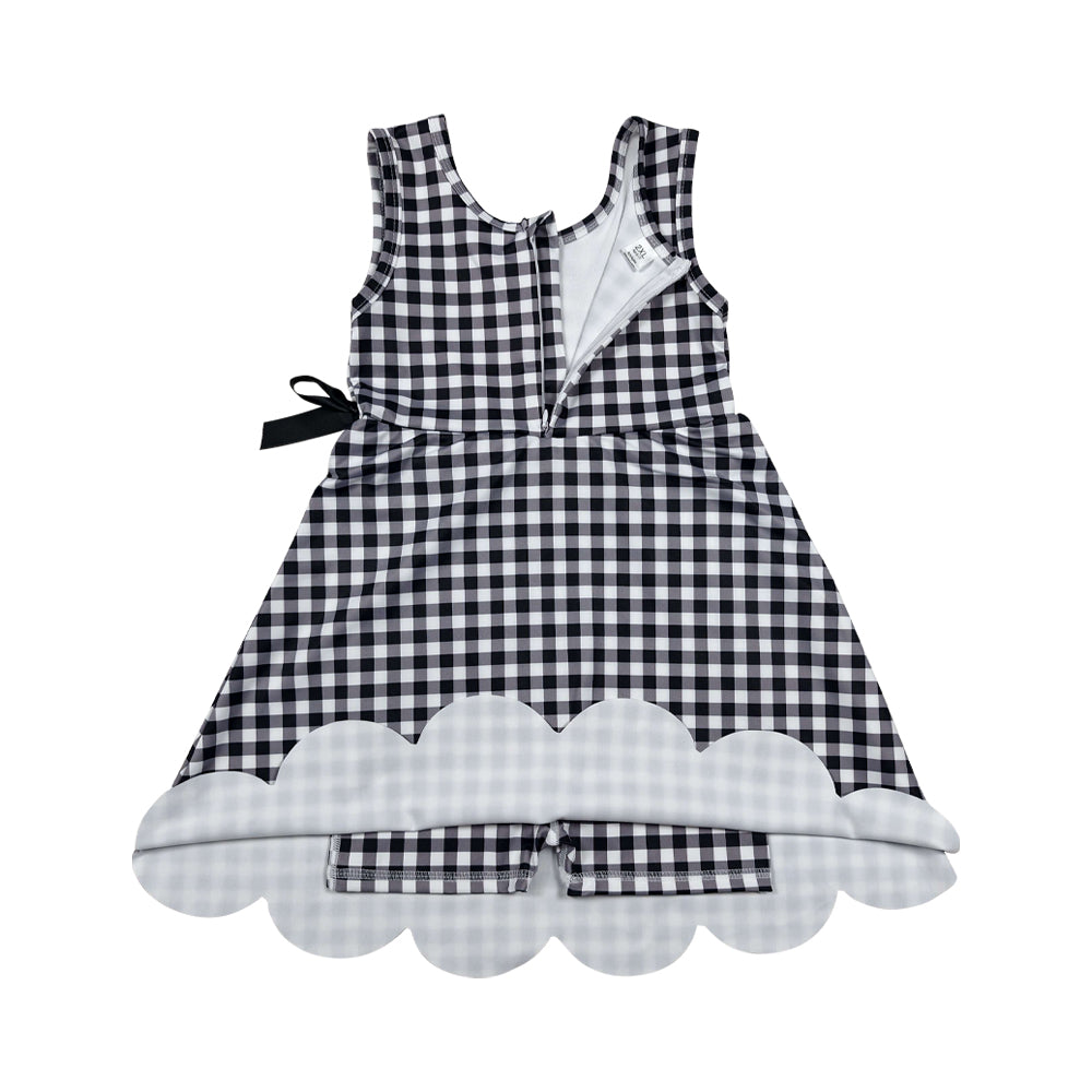 Black plaid Scalloped Girls Dress GSD3777