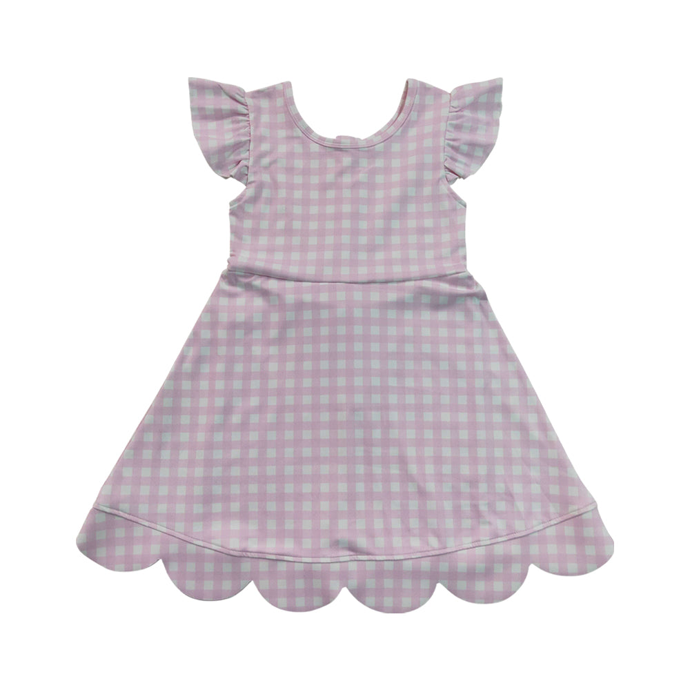 Pink Plaid Scalloped Girls Dress GSD3796