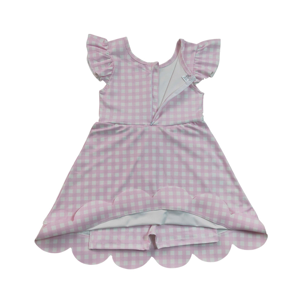 Pink Plaid Scalloped Girls Dress GSD3796
