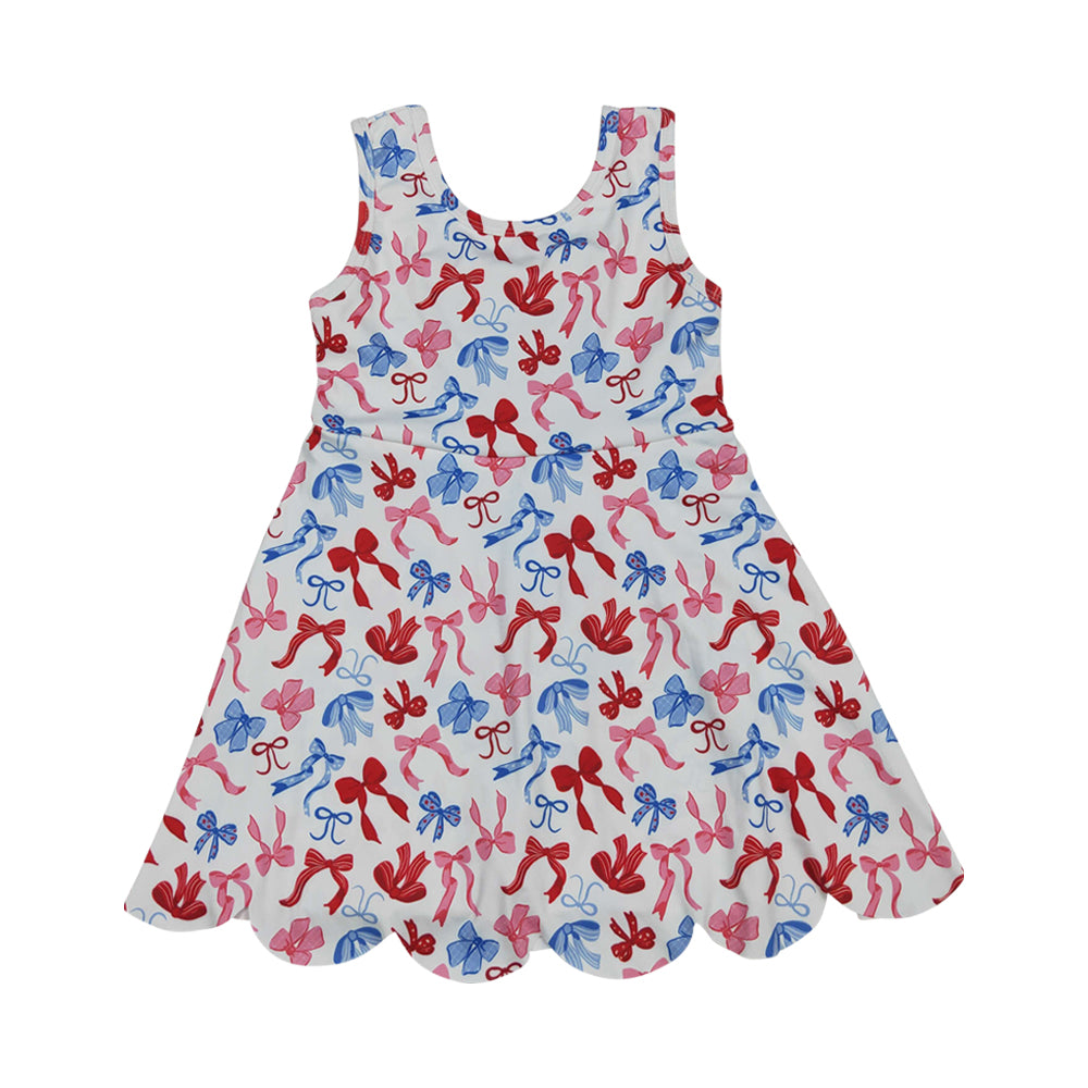 Athletic july of 4th bow Scalloped Sleeveless Girls Dress GSD3809