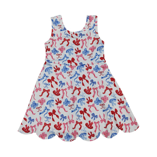 Athletic july of 4th bow Scalloped Sleeveless Girls Dress GSD3809