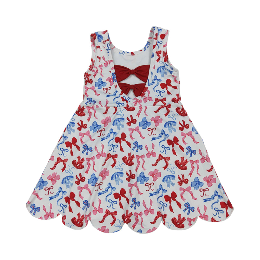 Athletic july of 4th bow Scalloped Sleeveless Girls Dress GSD3809