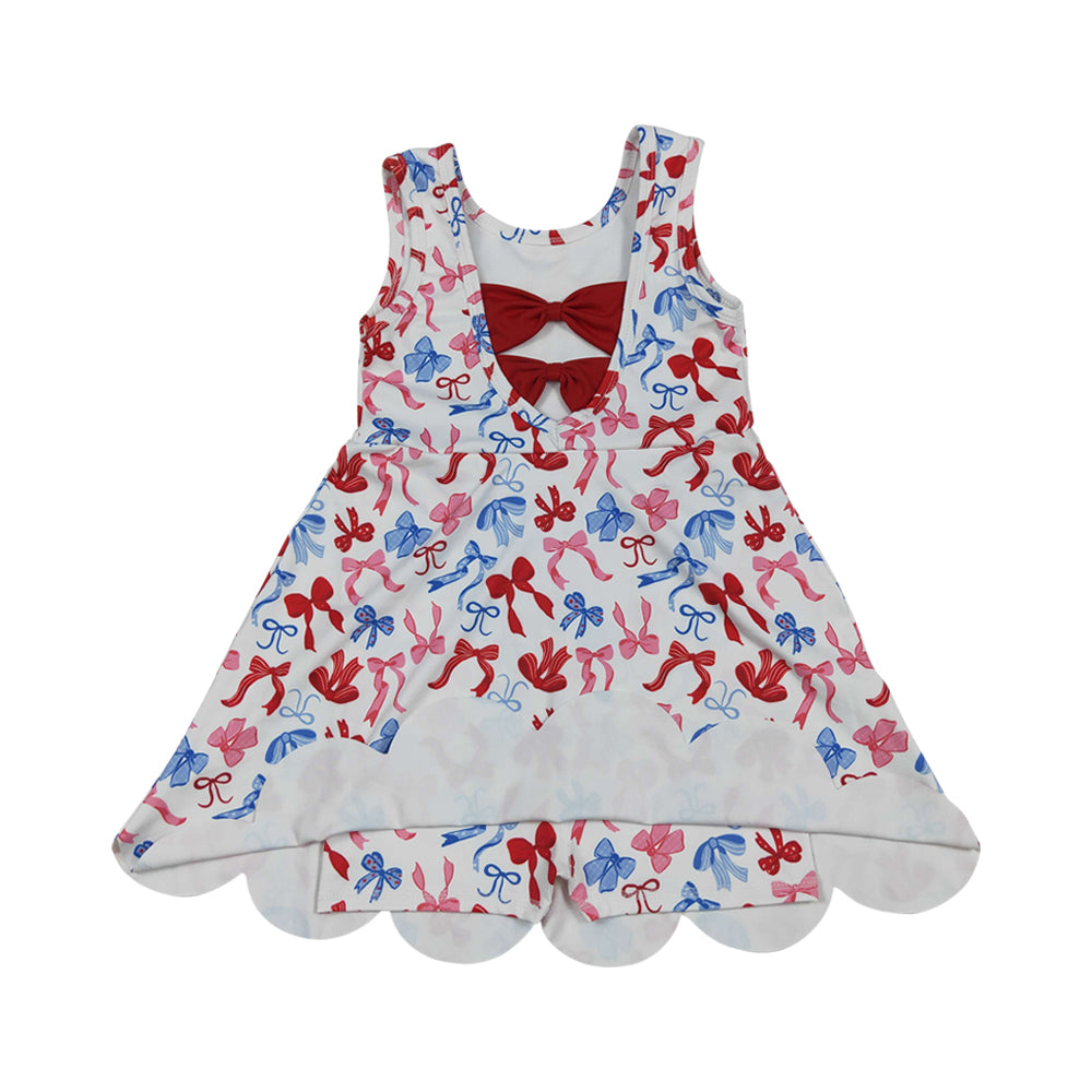 Athletic july of 4th bow Scalloped Sleeveless Girls Dress GSD3809