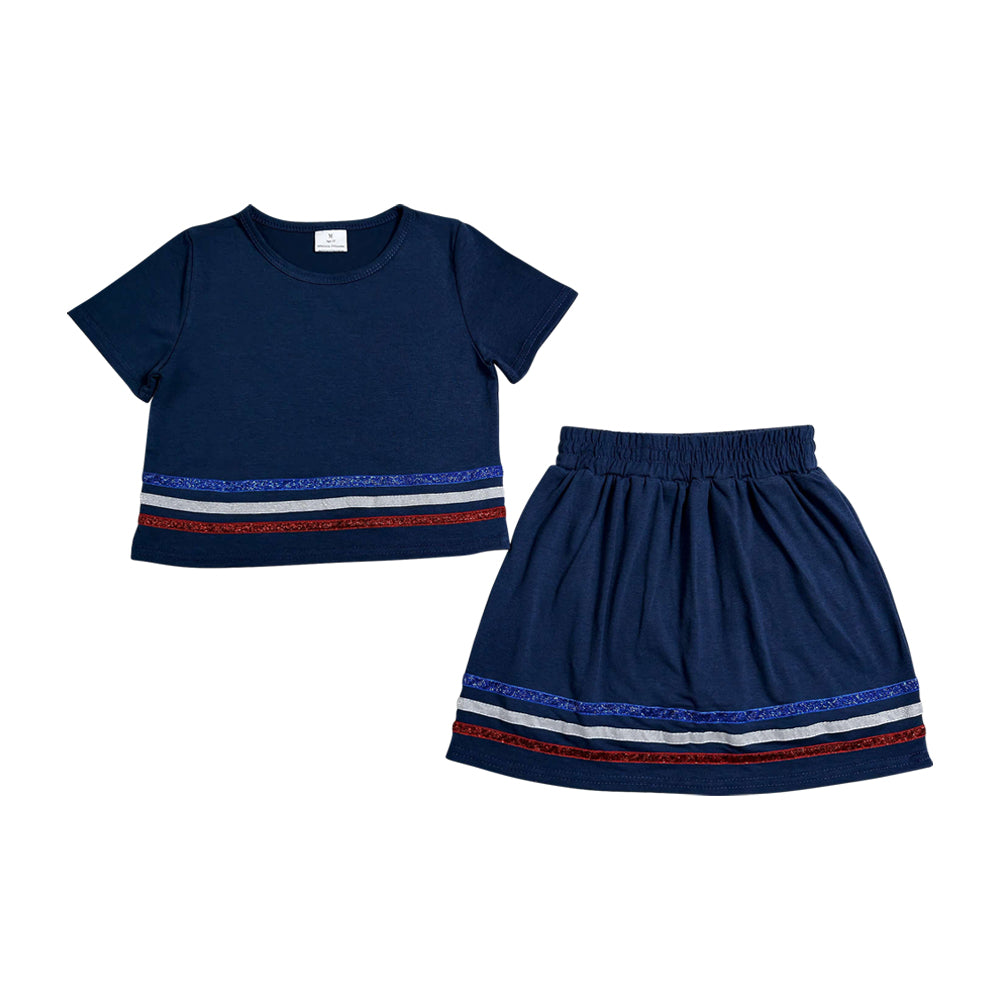 Navy Stripe Shiny Girls Skorts Outfits GSD3811