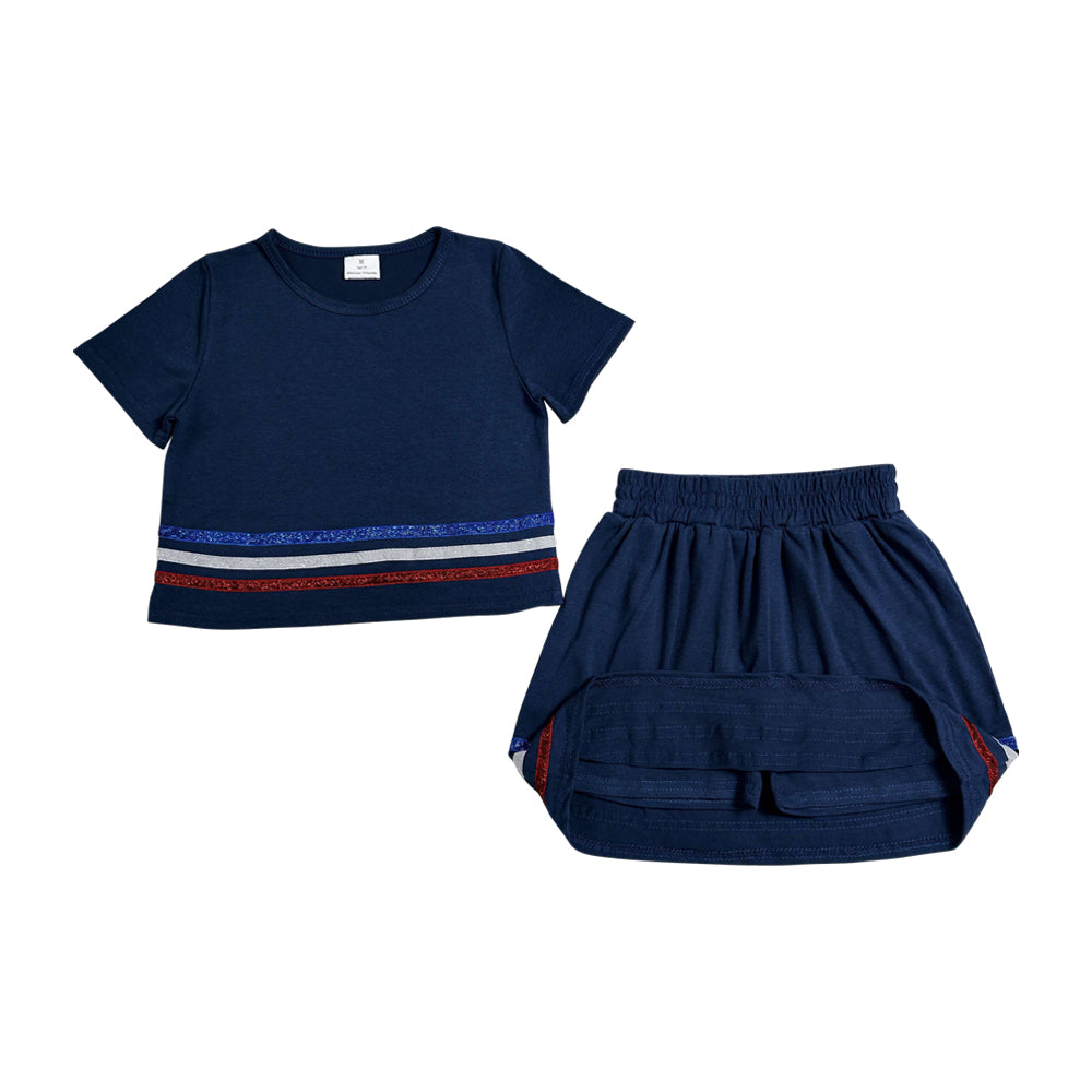 Navy Stripe Shiny Girls Skorts Outfits GSD3811