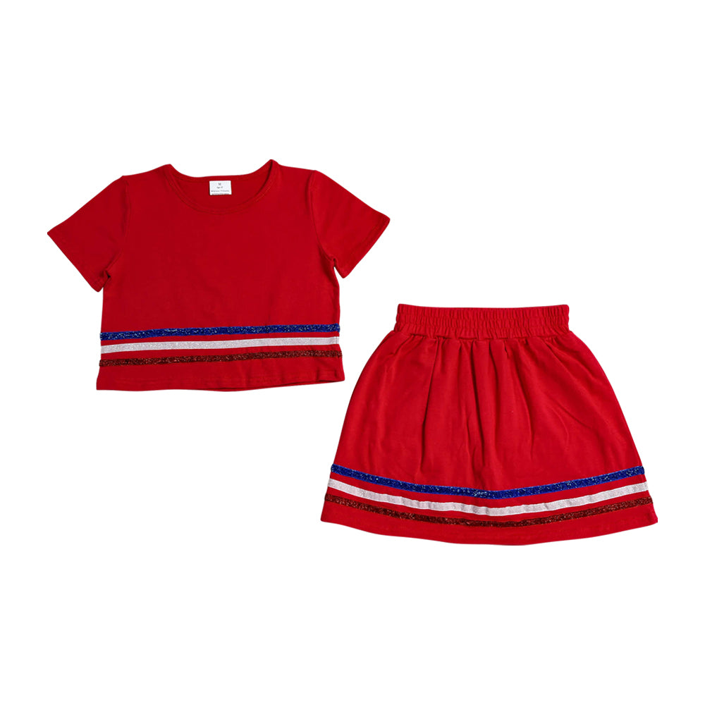 Red Stripe Shiny Girls Skorts Outfits GSD3812