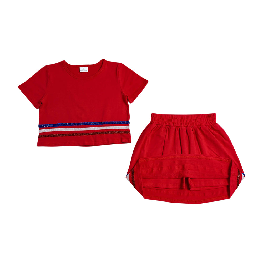 Red Stripe Shiny Girls Skorts Outfits GSD3812