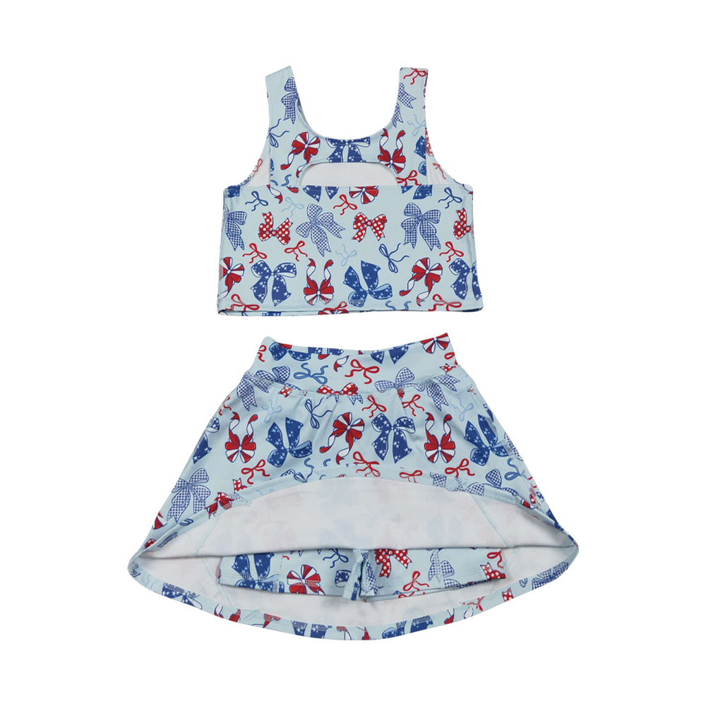 athletic 4th of july bule bow girls skort set  GSD3874