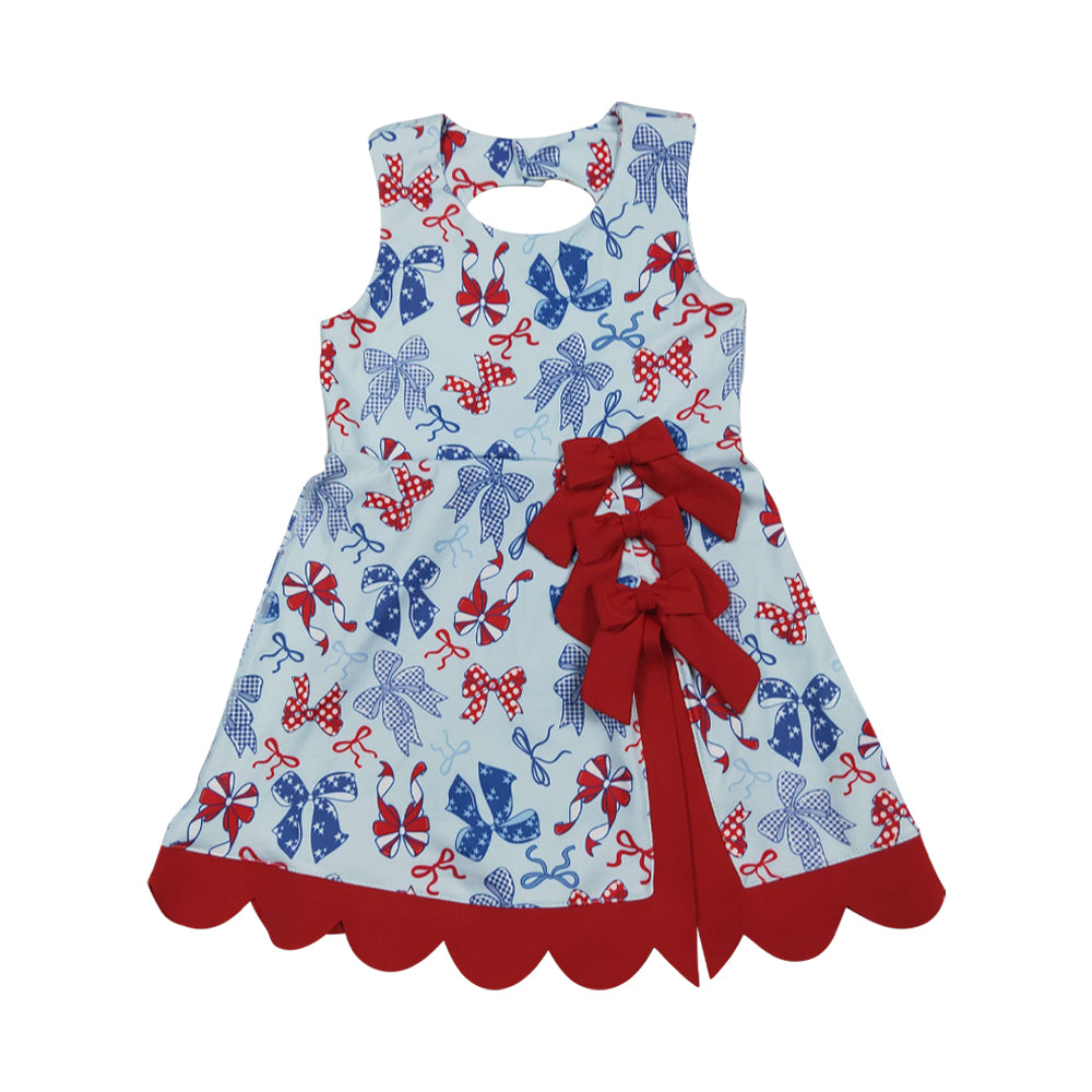 Athletic 4th of july bow Sleeveless Girls Dress GSD3875