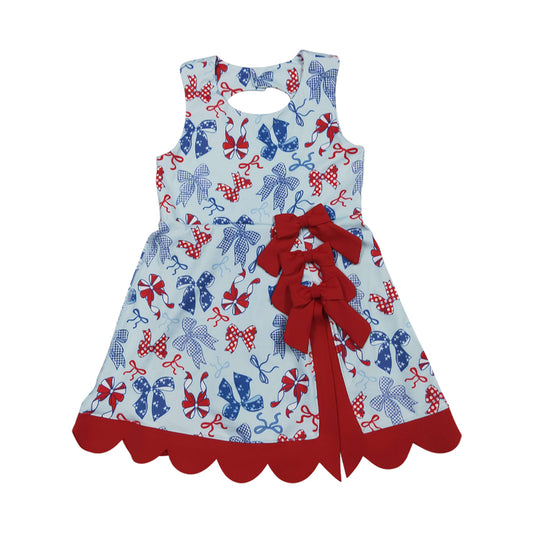 Athletic 4th of july bow Sleeveless Girls Dress GSD3875