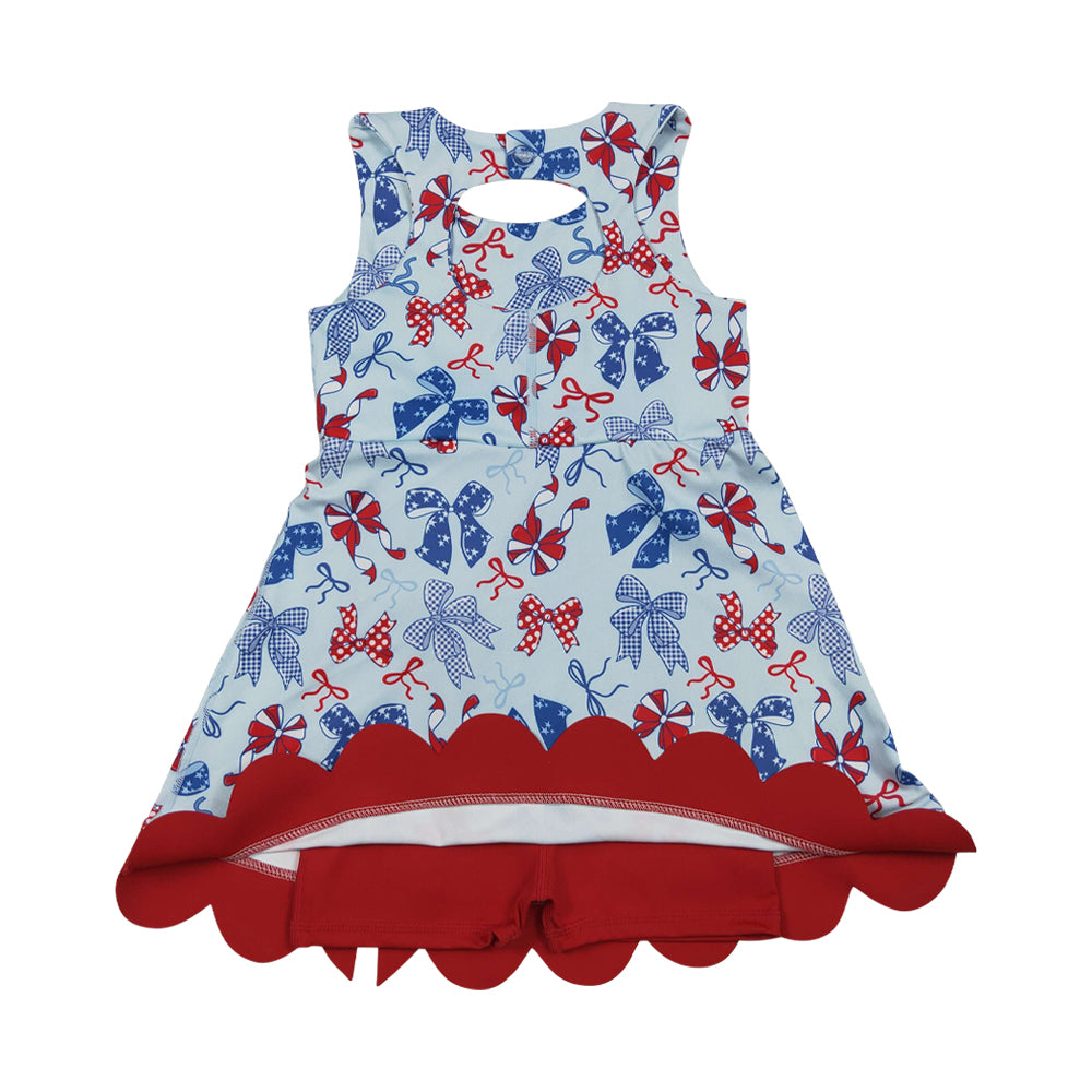 Athletic 4th of july bow Sleeveless Girls Dress GSD3875