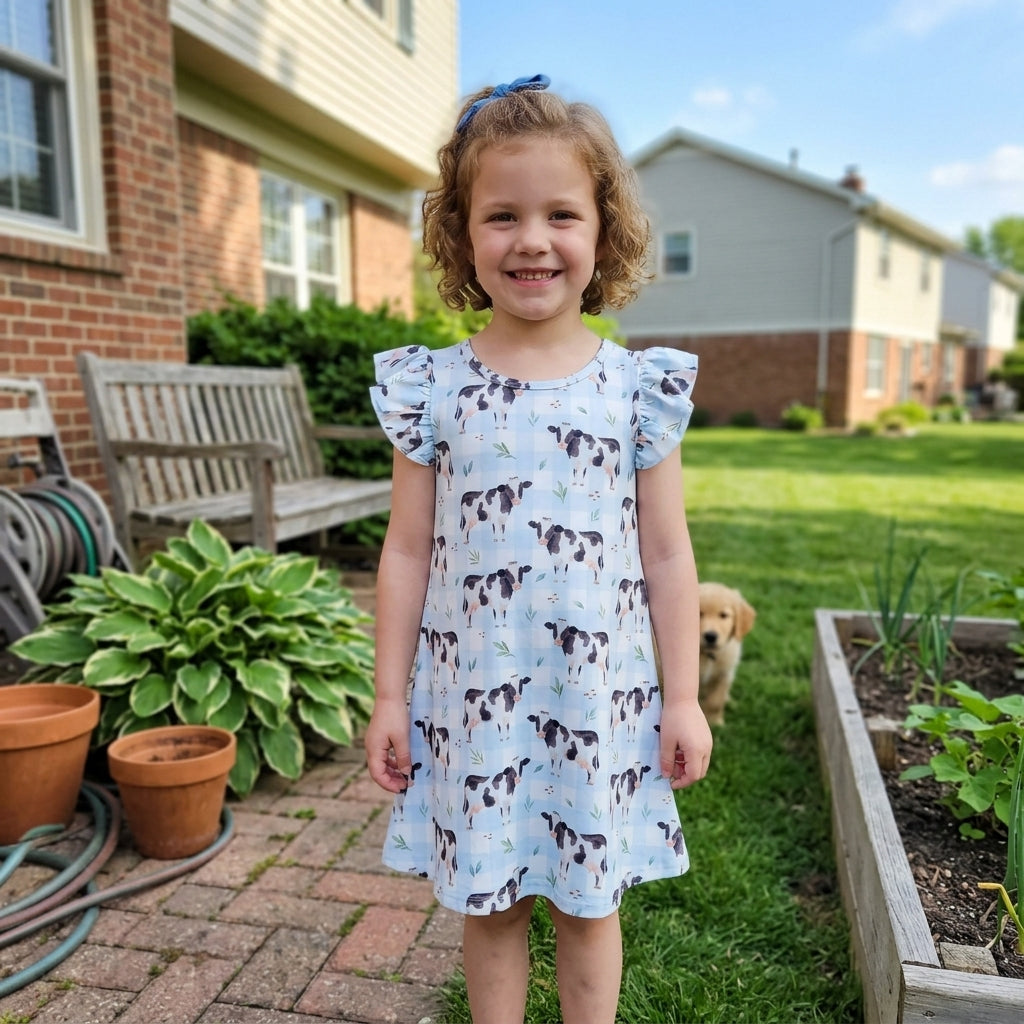 GSD3895 Farm Animals Cow Girl's Dress