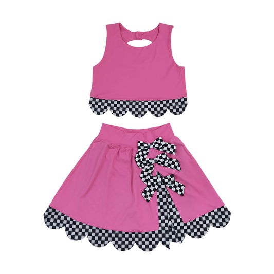 Athletic Purple Scalloped With Bow Skort Outfits GSD3926