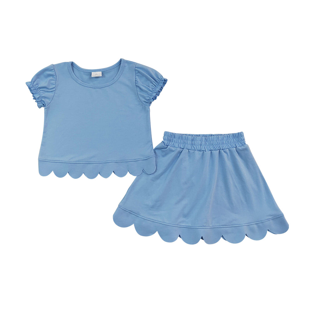 Light Blue scalloped edges Short Sleeve Girls Set GSD3933