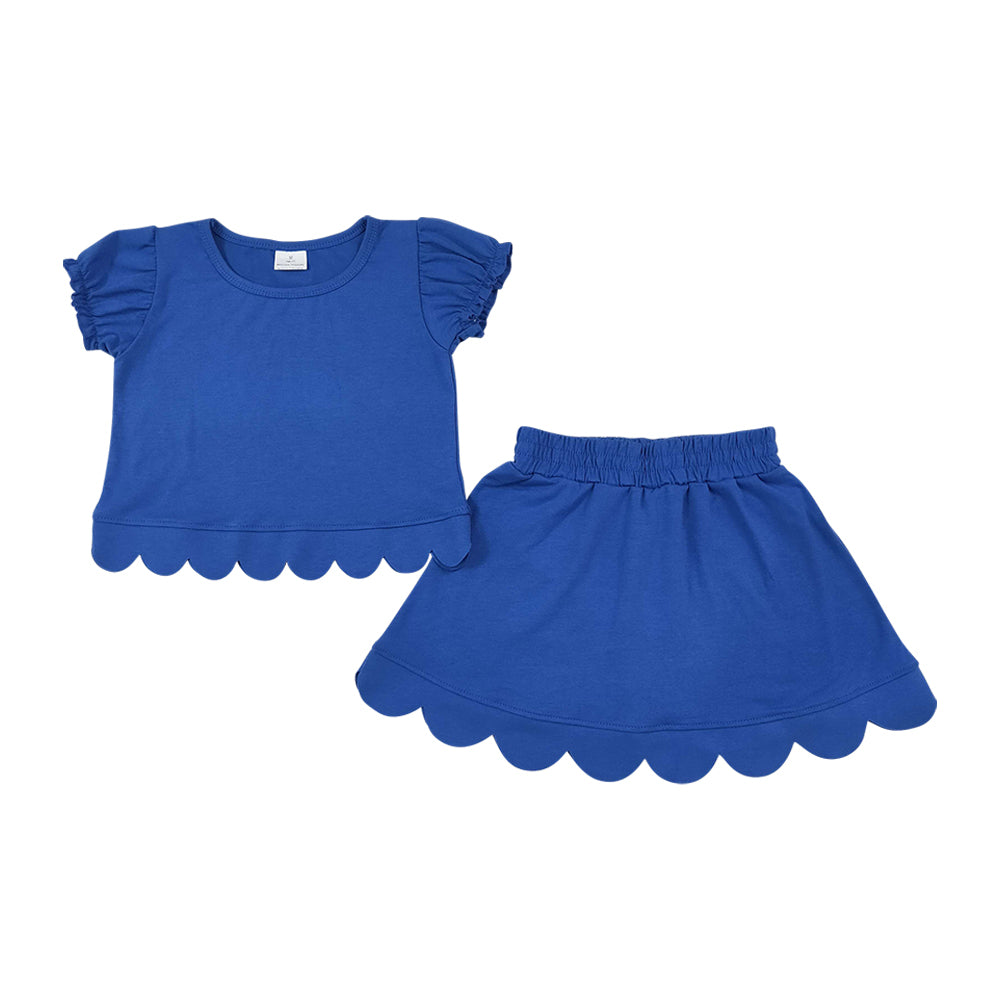 Blue scalloped edges Short Sleeve Girls Set GSD3937