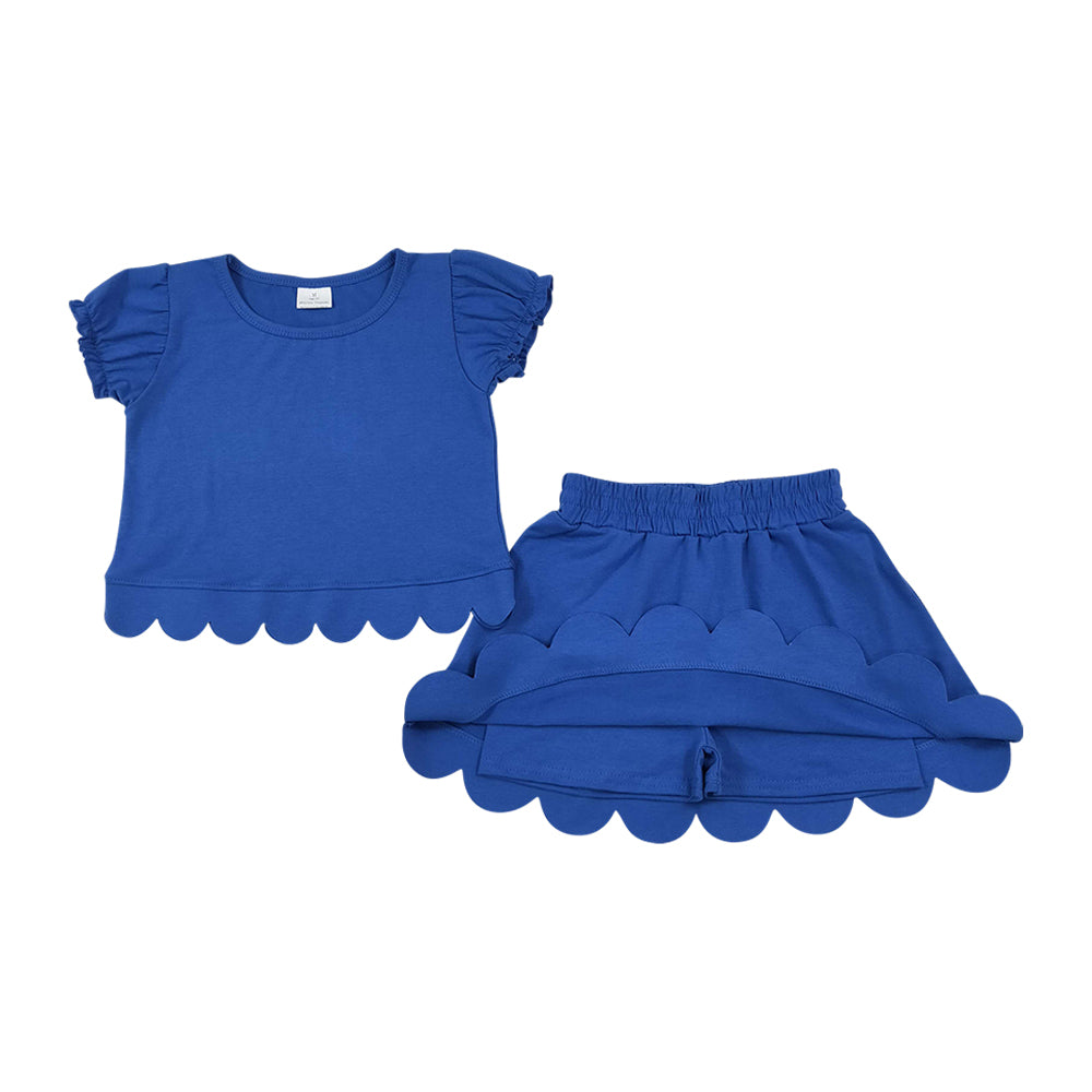 Blue scalloped edges Short Sleeve Girls Set GSD3937