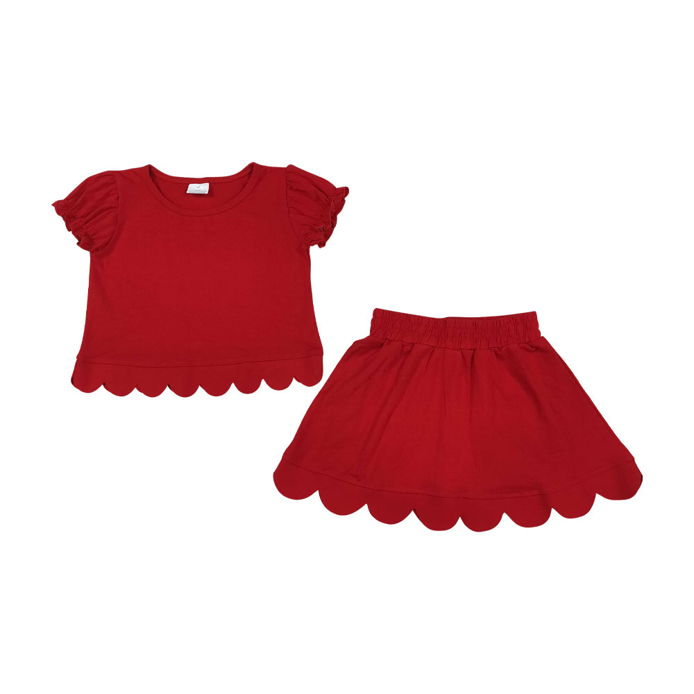 Red scalloped edges Short Sleeve Girls Set GSD3938