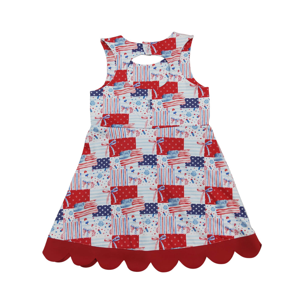 4th of july flag Scalloped Girls Dress GSD3945