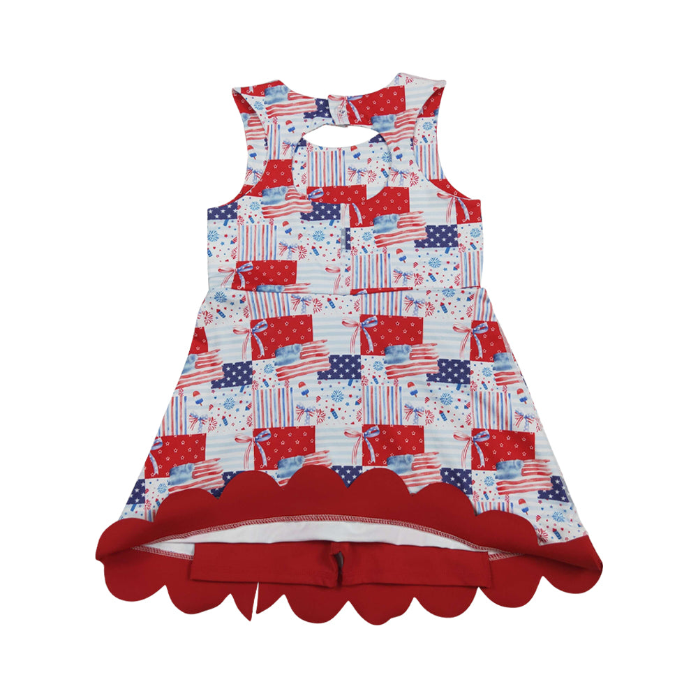 4th of july flag Scalloped Girls Dress GSD3945
