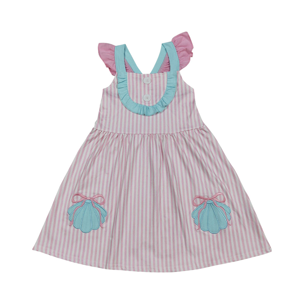 Pink Stripe embroidered seashell Girls Dress GSD3958