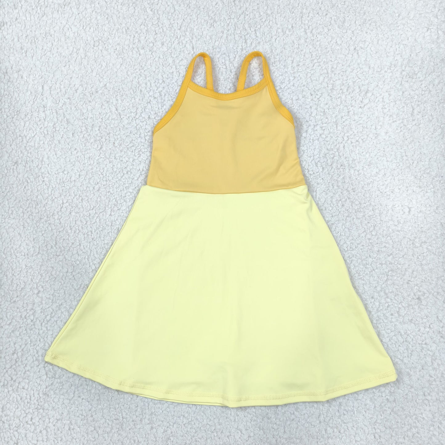 GSD3982 Solid Color Princess Yellow Yoga Girl's Dress Onesie