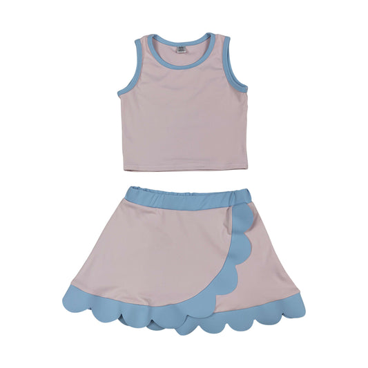 Athletic light Pink Scalloped With Bow Skort Outfits GSD4010