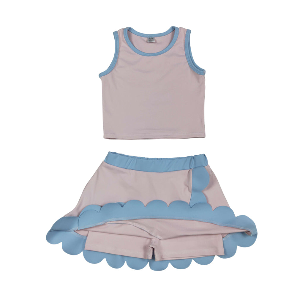 Athletic light Pink Scalloped With Bow Skort Outfits GSD4010