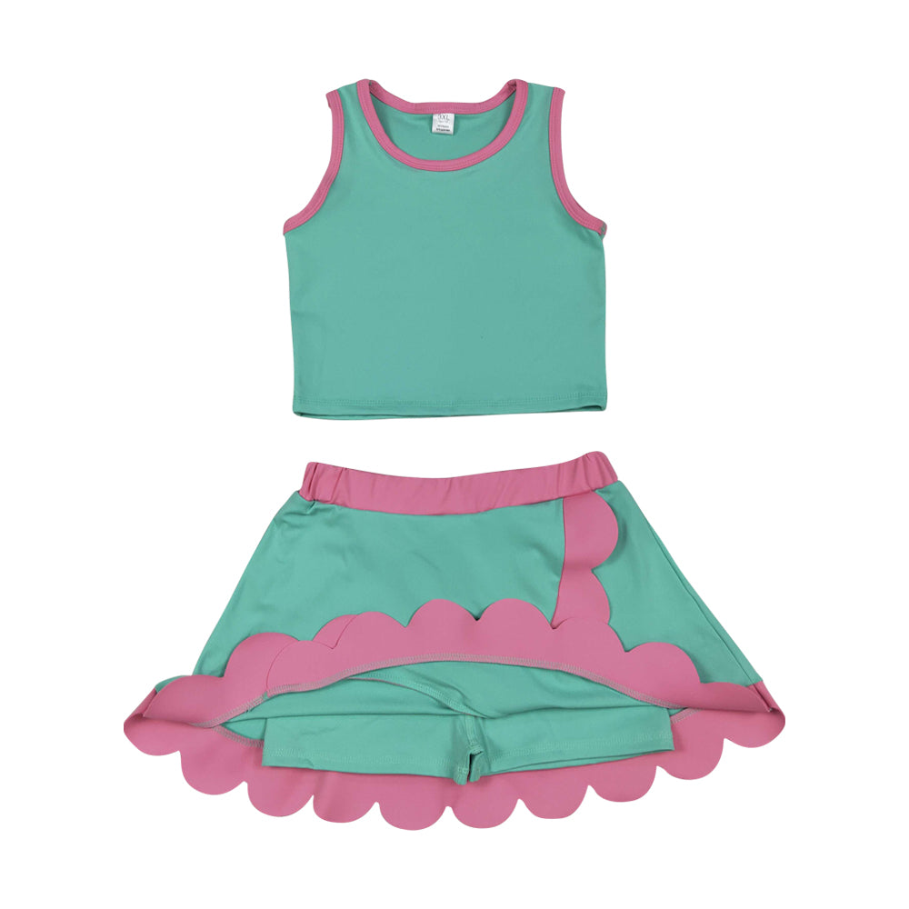 Athletic Green Scalloped With Bow Skort Outfits GSD4012