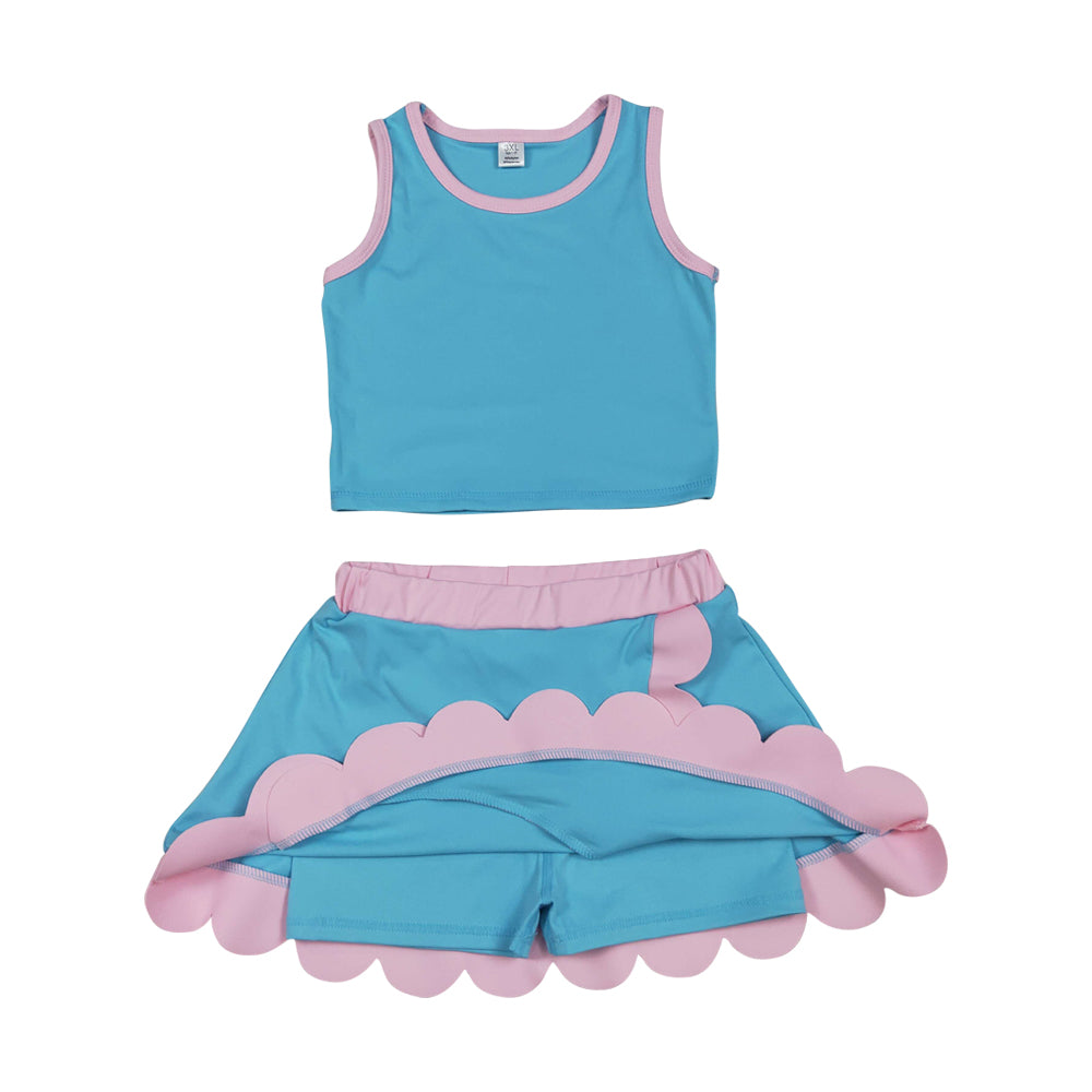 Athletic Blue Scalloped With Bow Skort Outfits GSD4013
