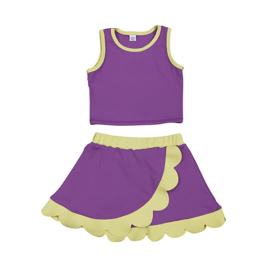 Athletic Purple gold Scalloped With Bow Skort Outfits GSD4015