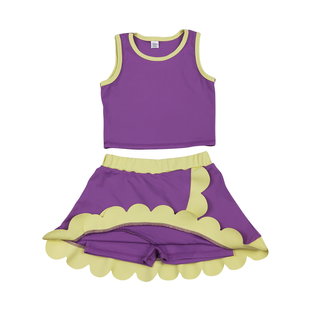 Athletic Purple gold Scalloped With Bow Skort Outfits GSD4015