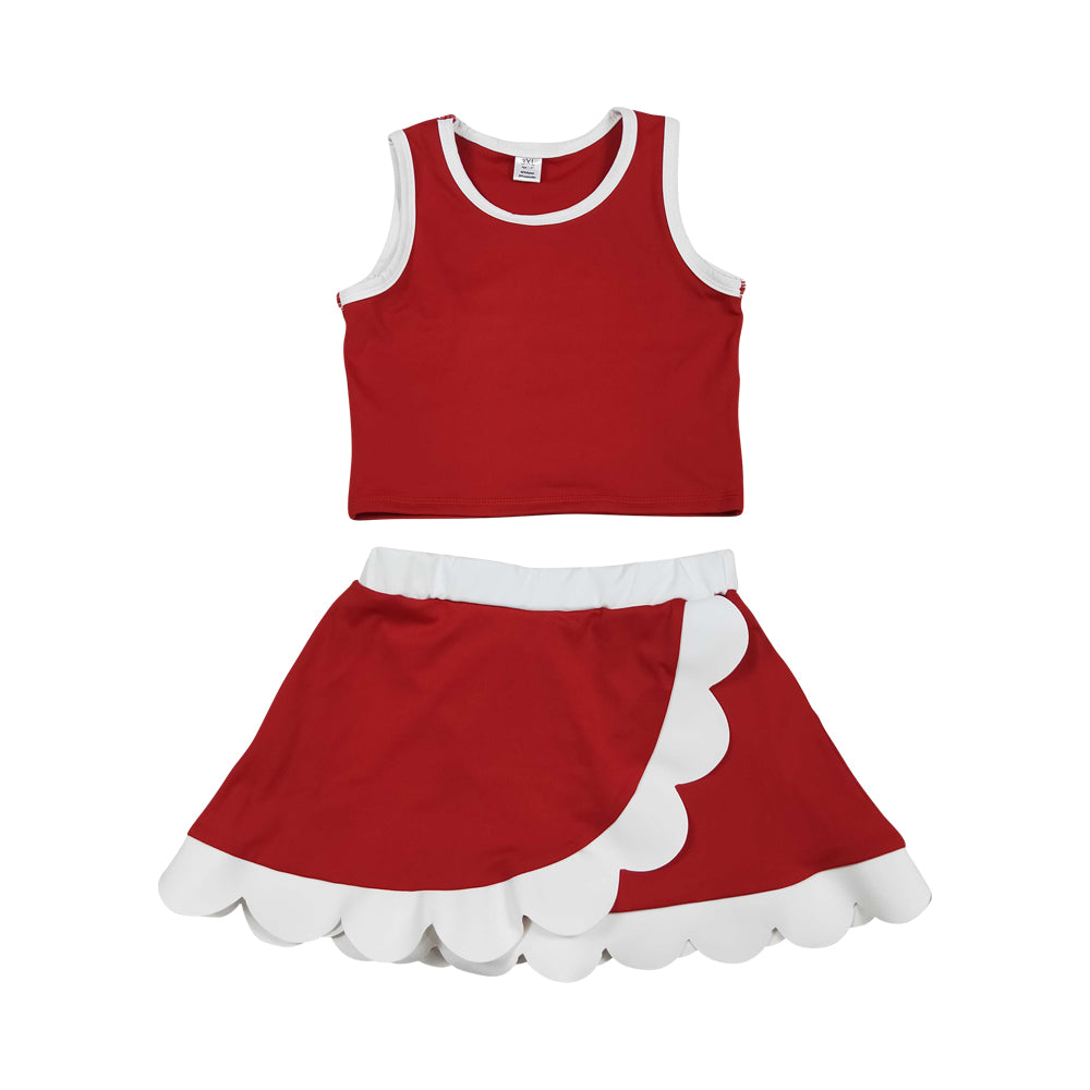 Athletic Red Scalloped With Bow Skort Outfits GSD4016