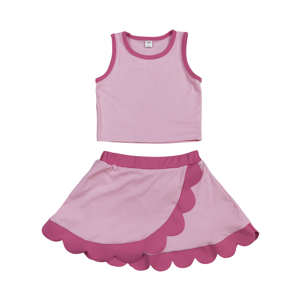 Athletic Pink Scalloped With Bow Skort Outfits GSD4019