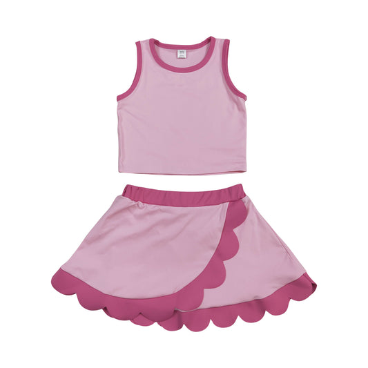 Athletic Pink Scalloped With Bow Skort Outfits GSD4019