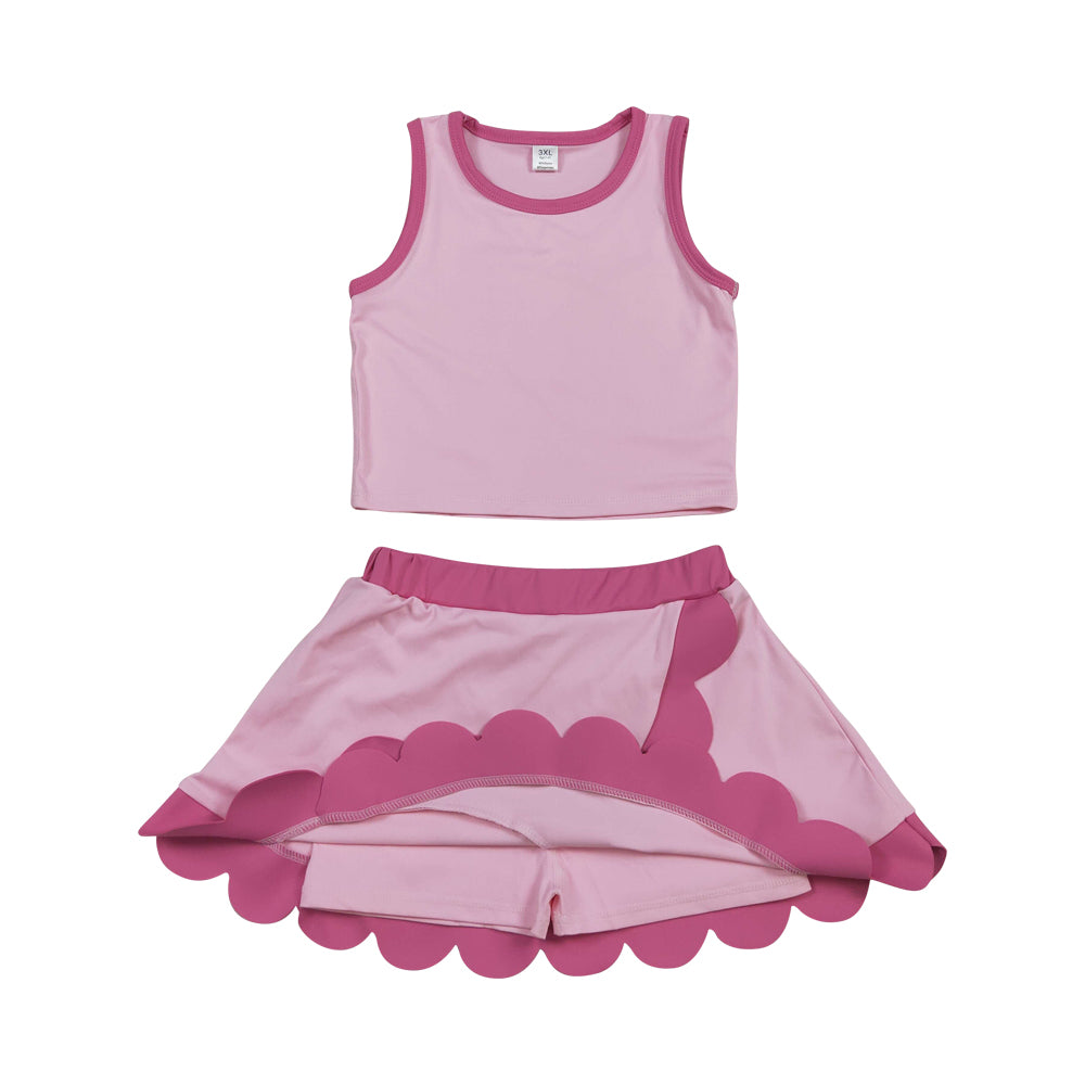Athletic Pink Scalloped With Bow Skort Outfits GSD4019