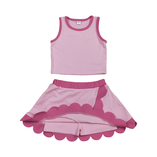 Athletic Pink Scalloped With Bow Skort Outfits GSD4019
