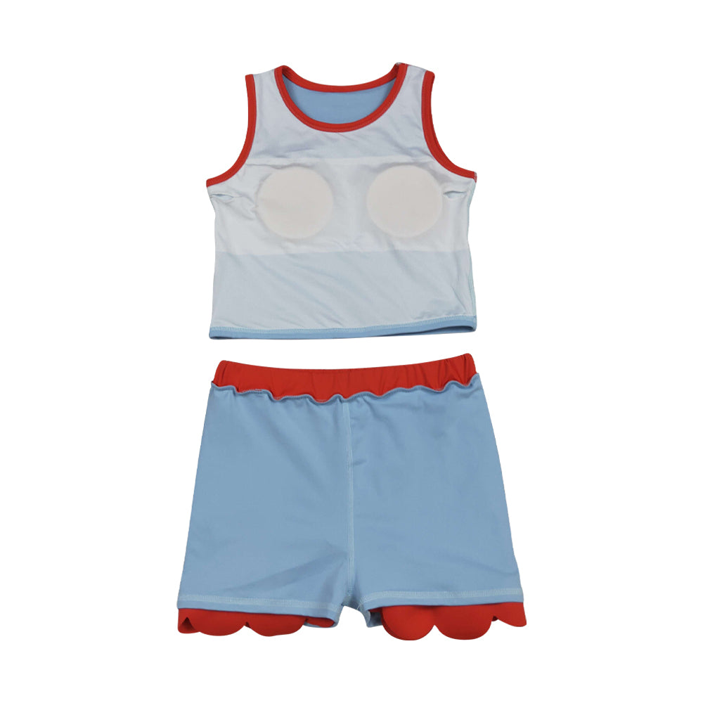 Athletic Blue Red Scalloped With Bow Skort Outfits GSD4020