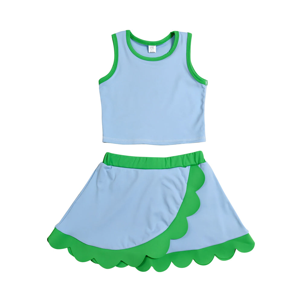 Athletic Green Scalloped With Bow Skort Outfits GSD4021