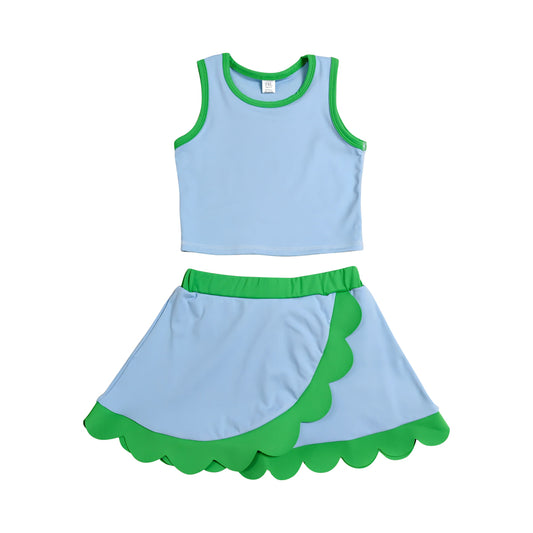 Athletic Green Scalloped With Bow Skort Outfits GSD4021