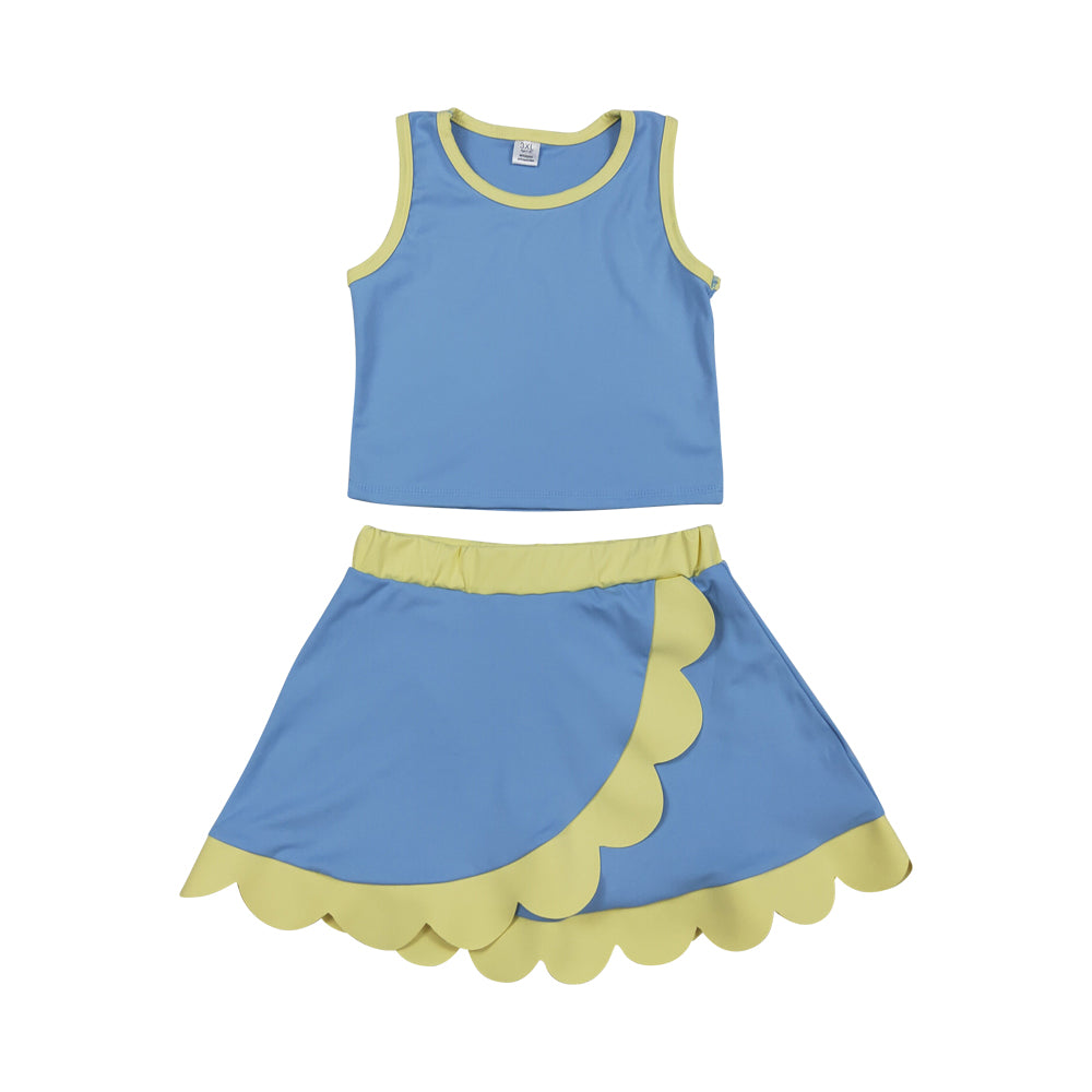 Athletic Blue Scalloped With Bow Skort Outfits GSD4022(