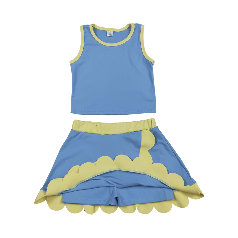 Athletic Blue Scalloped With Bow Skort Outfits GSD4022(