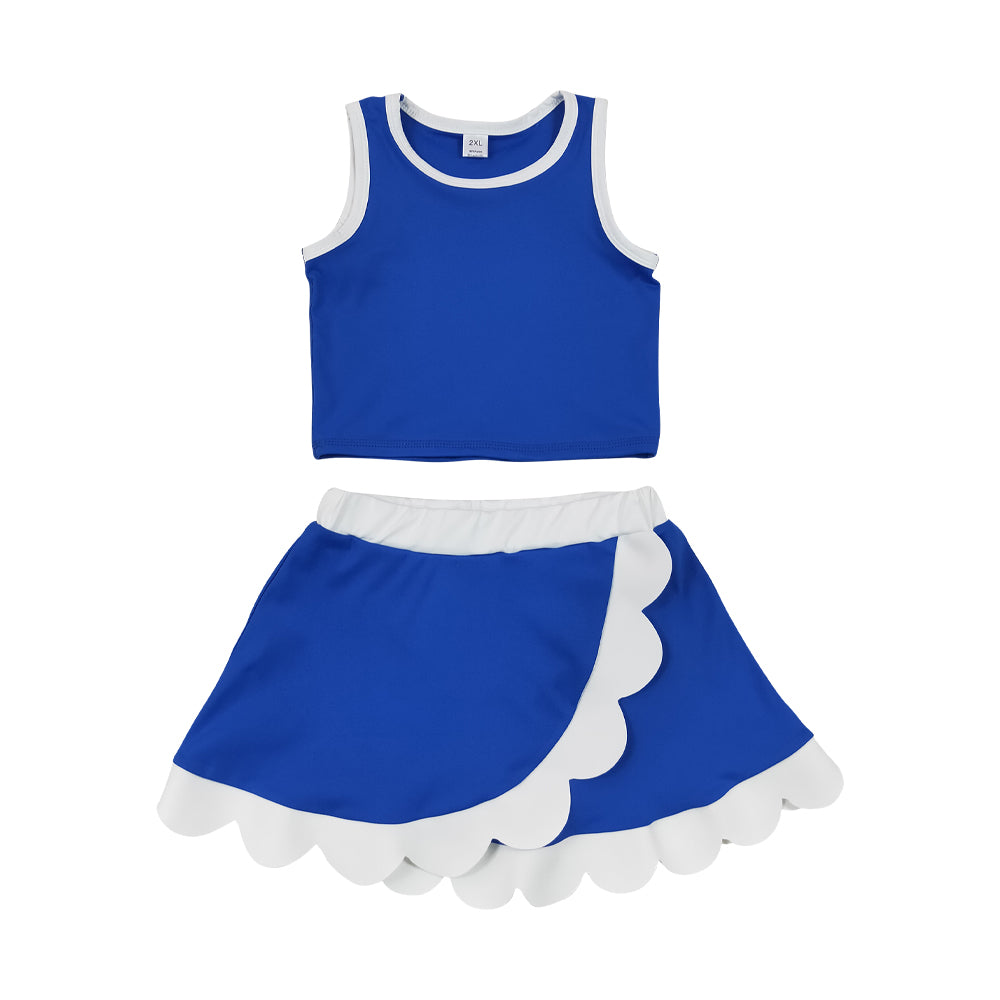 Athletic Blue Scalloped With Bow Skort OutfitsGSD4023