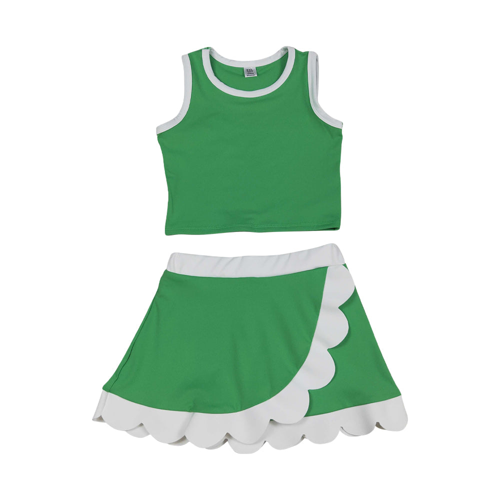 Athletic Green Scalloped With Bow Skort Outfits GSD4025