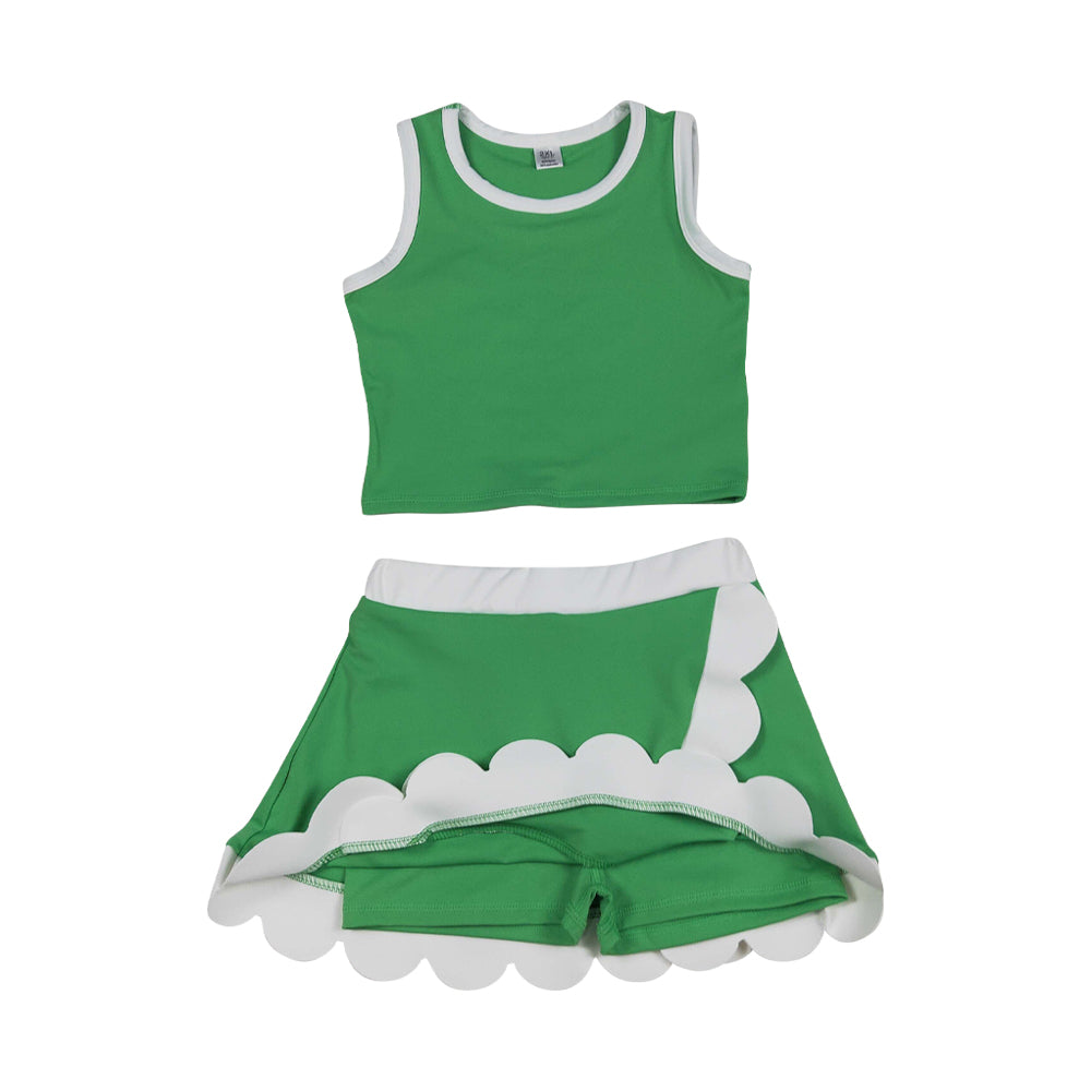 Athletic Green Scalloped With Bow Skort Outfits GSD4025