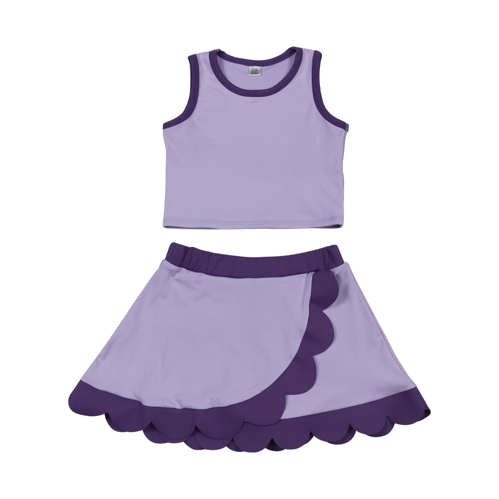 Athletic Purple Scalloped With Bow Skort Outfits GSD4026