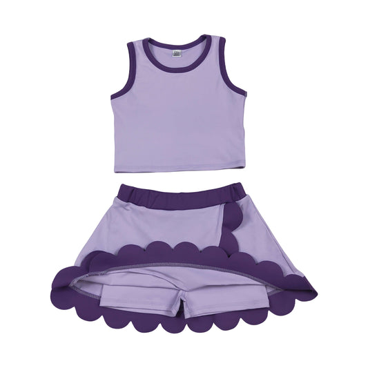 Athletic Purple Scalloped With Bow Skort Outfits GSD4026