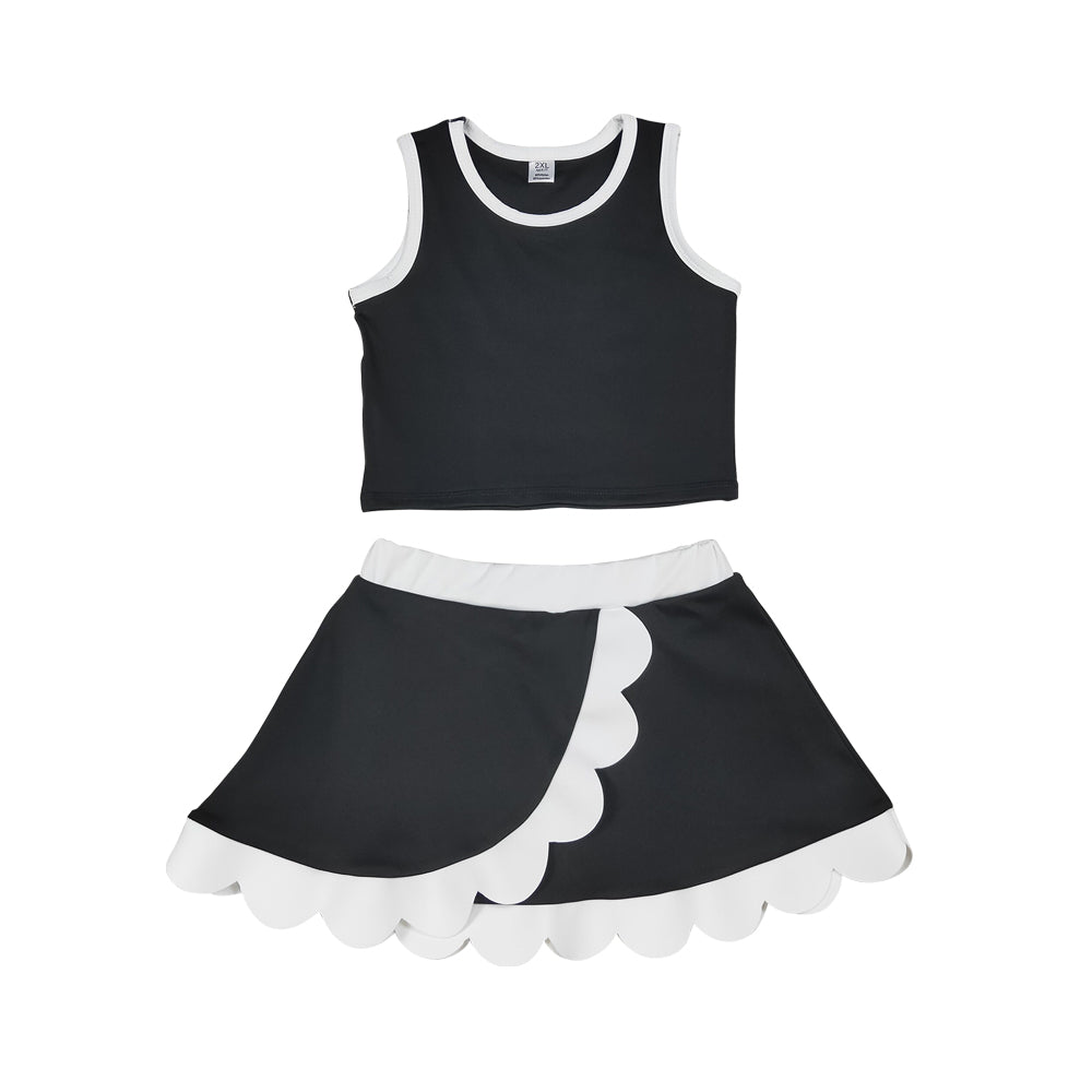 Athletic Black Scalloped With Bow Skort Outfits GSD4029