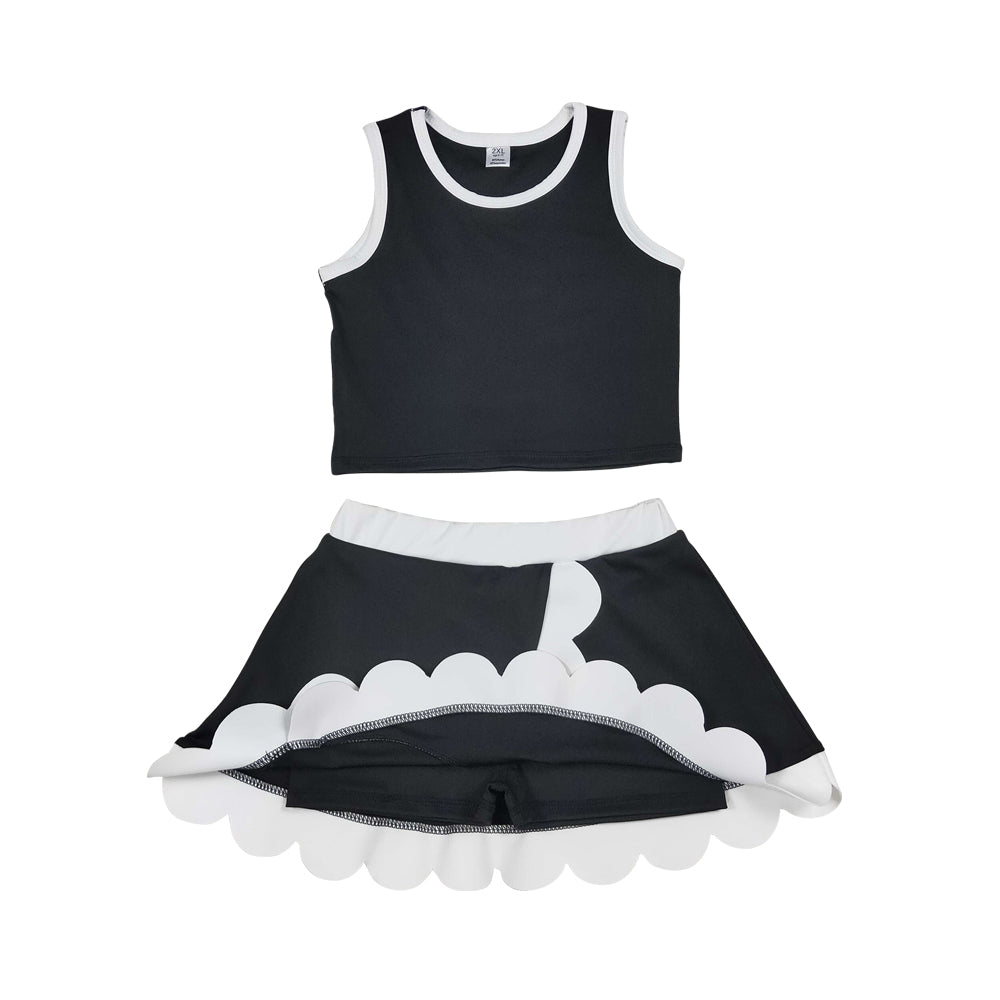 Athletic Black Scalloped With Bow Skort Outfits GSD4029