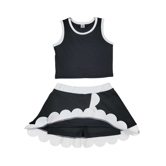 Athletic Black Scalloped With Bow Skort Outfits GSD4029