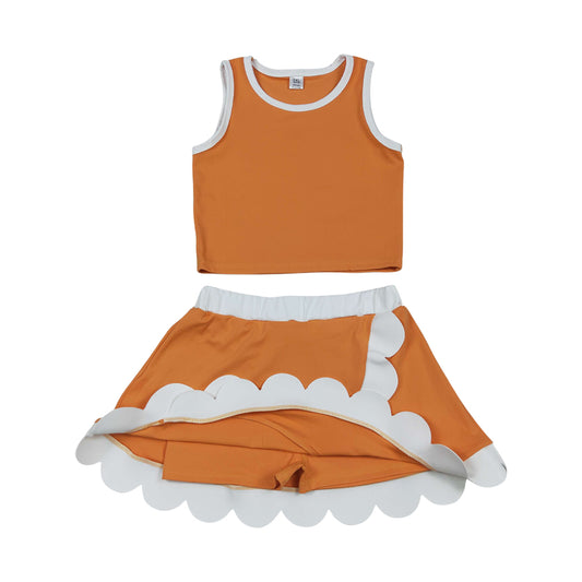 Athletic Orange Scalloped With Bow Skort Outfits